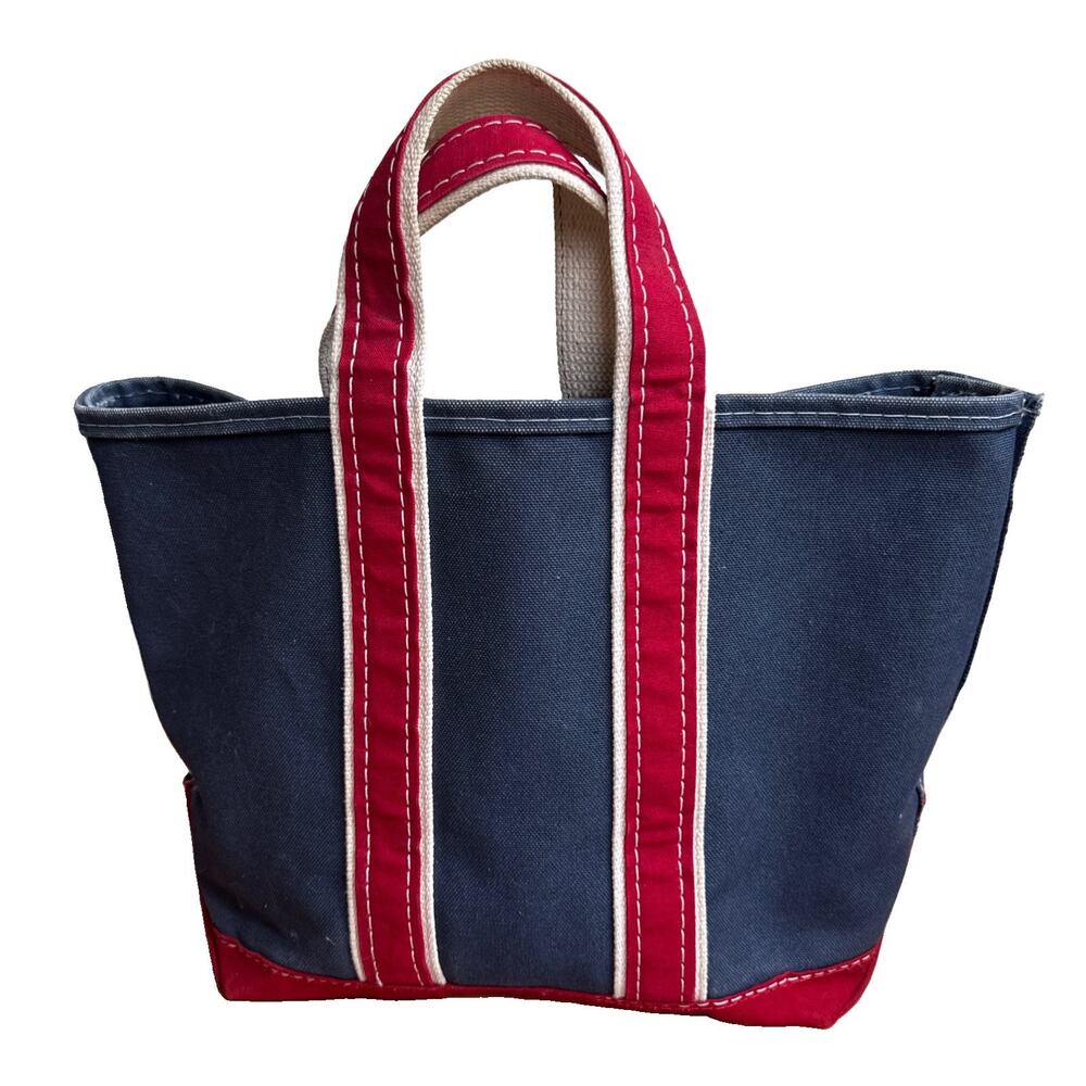L.L. Bean 80s zigzag Tag Deluxe Tote Red Navy Canvas Used Vintage LL Bean